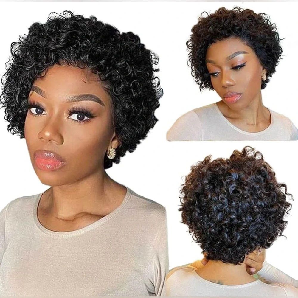 Nadula 6” Curly Pixie Cut Human Hair Lace Front Wig